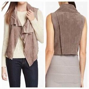 BCBG Max Azria Fabian Dusk Grey Brown Faux Suede Cropped Moto Vest Size XS